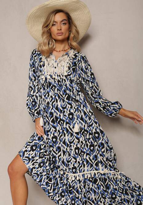 Rochie bleumarin maxi cloș cu volan Maruerilla 4