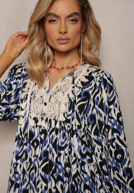 Rochie bleumarin maxi cloș cu volan Maruerilla 5