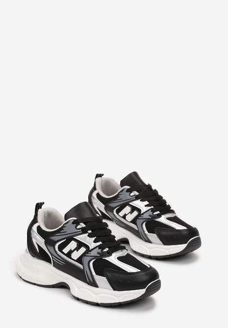 Sneakerși negri Kaolene cu șireturi pe talpă groasă 4