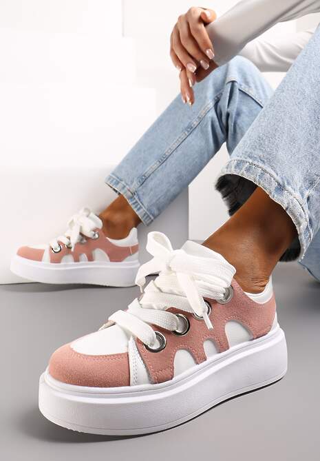 Biało-Różowe Sneakersy na Platformie Schiltes