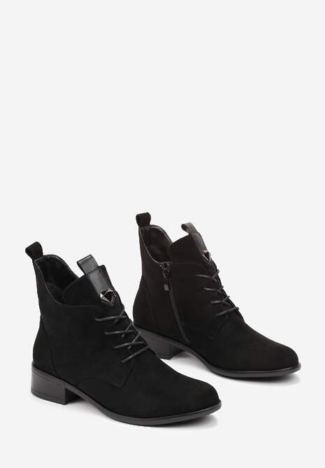 Botine Negre cu Șiret Pietre Ornamentale și Inserție din Piele Ecologică Julietta 4