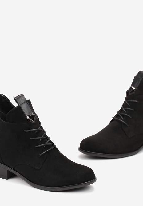 Botine Negre cu Șiret Pietre Ornamentale și Inserție din Piele Ecologică Julietta 5