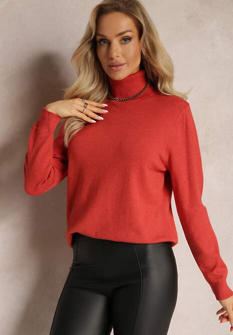 Pomarańczowy Sweter Golf z Bawełną i Wiskozą Otussa 4