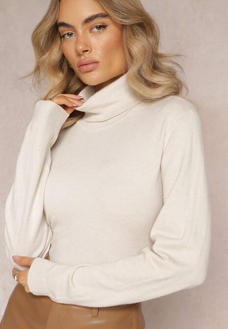 Beżowy Sweter Golf z Bawełną i Wiskozą Otussa 4