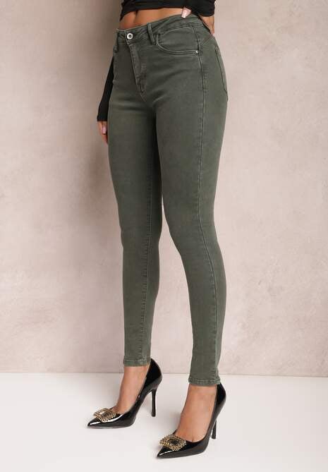 Ciemnozielone Jeansy Skinny z Efektem Push Up Karinali 4