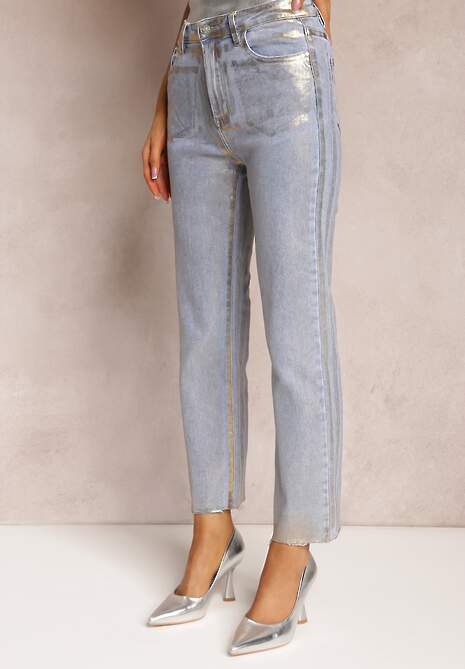 Złote Brokatowe Jeansy Straight High Waist Firase 4