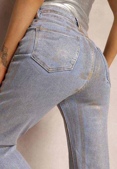 Złote Brokatowe Jeansy Straight High Waist Firase 5