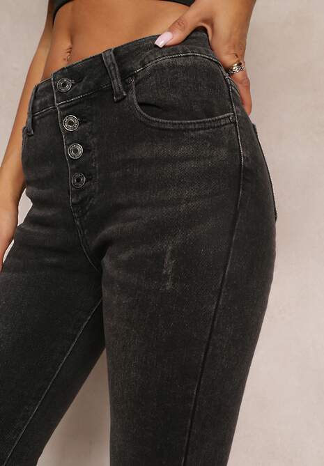 Ciemnoszare Jeansy High Waist o Dopasowanym Fasonie Skinny Porusii 5