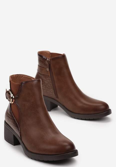 Botine maro cu cataramă și inserție din piele de șarpe Geltrude 4