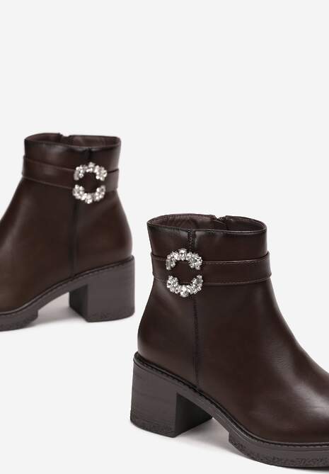 Botine Maro cu Toc Mic Cataramă Decorativă și Bareta Pero 5