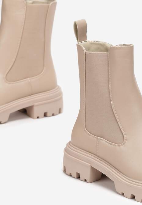 Beżowe Botki Sztyblety w Stylu Chunky na Grubej Podeszwie Apollinare 5