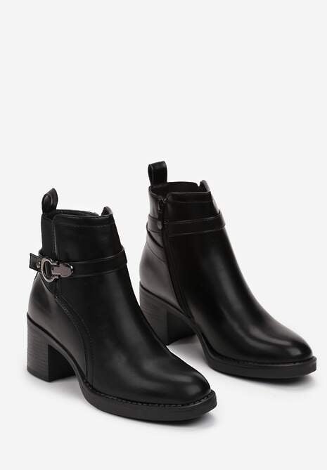 Botine Negre cu Toc Pătrat Ornamentate cu Curea și Inserție Elastică Goisvi 4