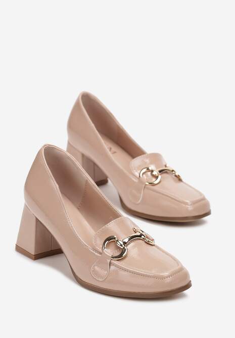 Bej Pantofi Loafer Lac Din Piele Ecologică Cu Toc Welikope 4