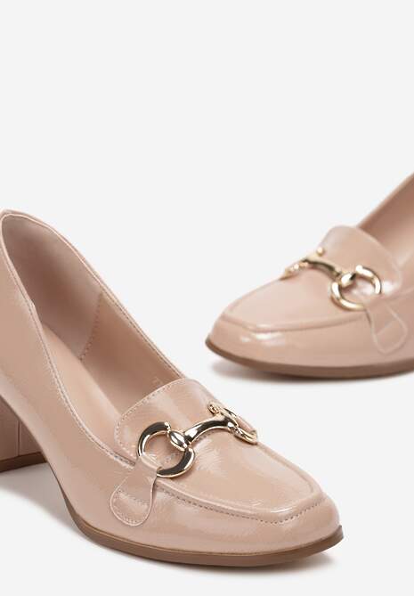 Bej Pantofi Loafer Lac Din Piele Ecologică Cu Toc Welikope 5