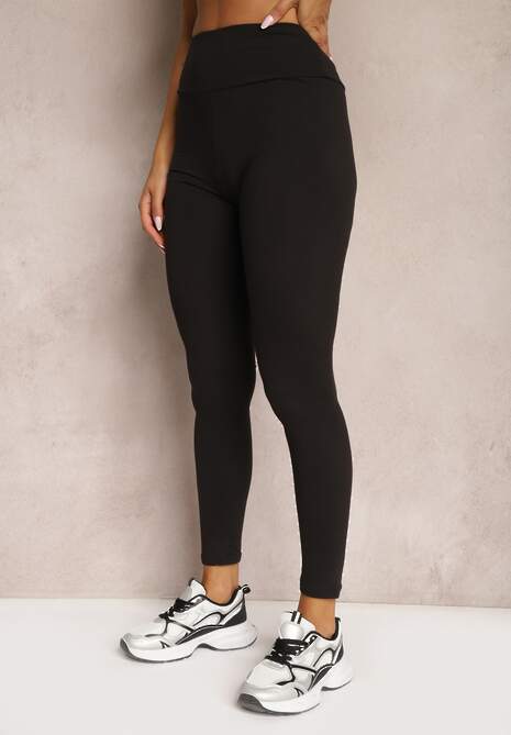 Colanți negri din tricot High Waist cu elastic în talie Nimzza 4