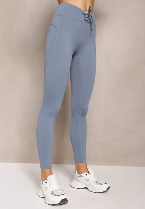 Niebieskie Legginsy z Gorsetowym Wiązaniem w Talii Maddrell 4