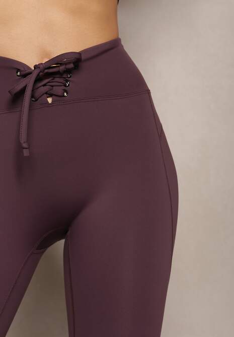 Ciemnofioletowe Legginsy z Gorsetowym Wiązaniem w Talii Maddrell 5