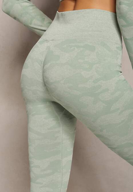 Jasnozielony Komplet Sportowy 2-Częściowy Legginsy Push Up i Koszulka z Wycięciami Divixa 5