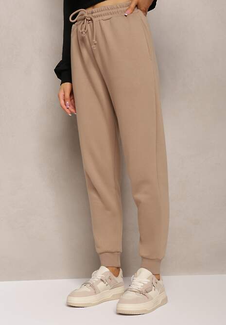 Ciemnobeżowe Spodnie Dresowe z Polarową Ciepłą Podszewką Trisseme 4