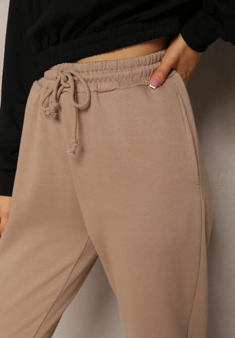 Ciemnobeżowe Spodnie Dresowe z Polarową Ciepłą Podszewką Trisseme 5