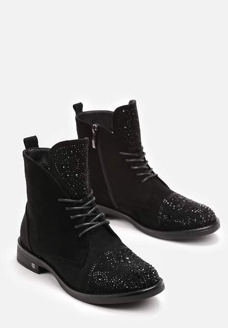 Botine negre cu strasuri pe vârf și limba largă Renee.com.ro 4