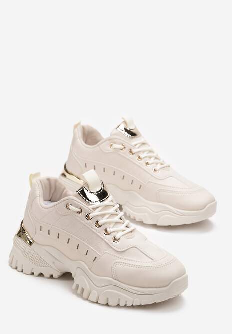Beżowe Sneakersy z Metaliczną Wstawką na Grubej Podeszwie z Przeszyciami Narsica 4