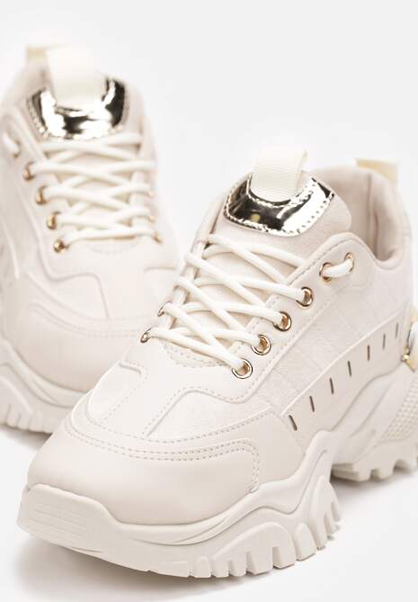 Beżowe Sneakersy z Metaliczną Wstawką na Grubej Podeszwie z Przeszyciami Narsica 5
