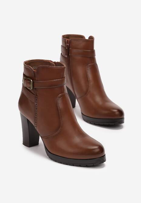 Botine maro cu toc cu bareta decorativă la gleznă Lamonna 4