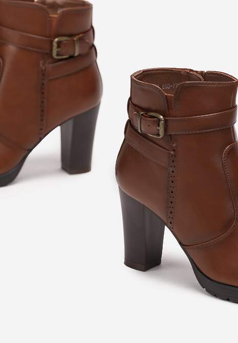 Botine maro cu toc cu bareta decorativă la gleznă Lamonna 5