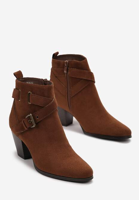 Botine maro cu toc gros cu cataramă decorativă Soctavia 4