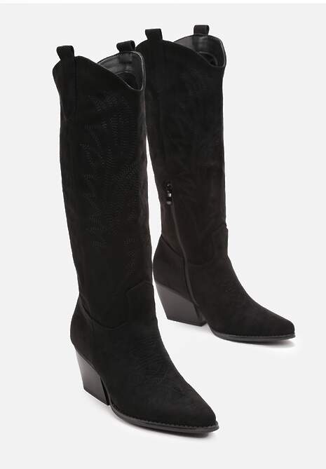 Cizme Cowboy Negre cu Broderie pe Carâmb și Toc Conic Cevilla 4