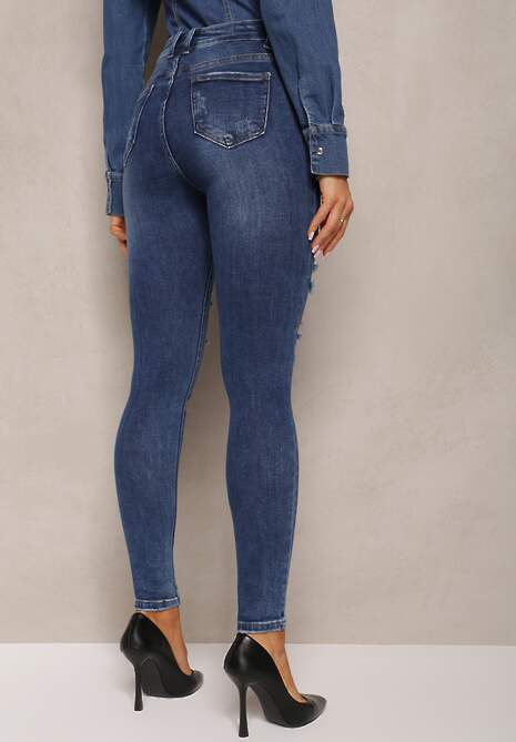 Niebieskie Jeansy Skinny z Dziurami i Przetarciami Gemeti 4