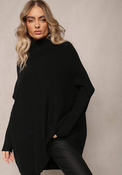 Czarny Sweter Golf z Kieszeniami i Szerokim Golfem Aboio 4