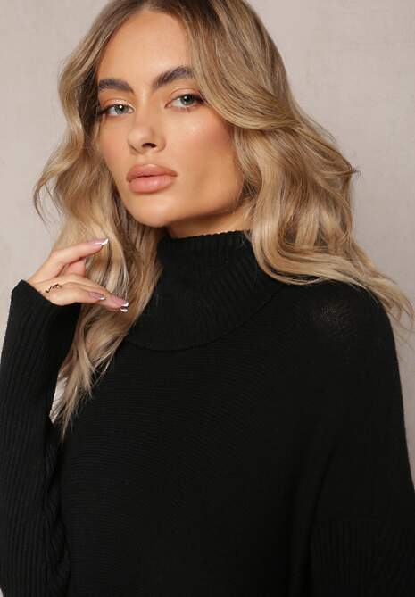 Czarny Sweter Golf z Kieszeniami i Szerokim Golfem Aboio 5