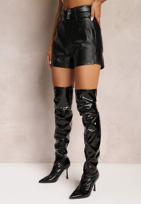 Czarne Szorty z Ekoskóry i Paskiem Danenes 4