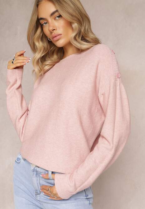 Różowy Sweter z Ozdobnymi Guzikami i Rękawami Typu Nietoperz Faiose