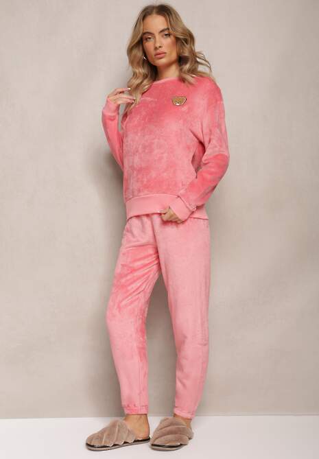 Różowy Komplet Piżamowy Luźna Bluza i Spodnie Joggery Mlikena