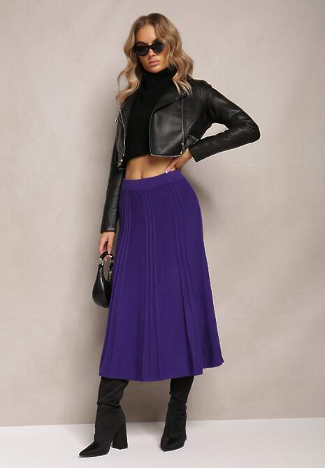 Fustă Midi Cloș Tricotată Casual Violet Închis Arodde
