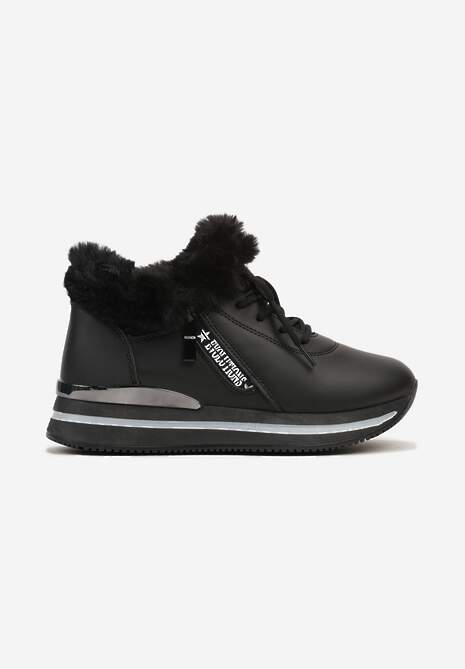 Ghete Sneakers negre cu șireturi și blană Gameda de la 4