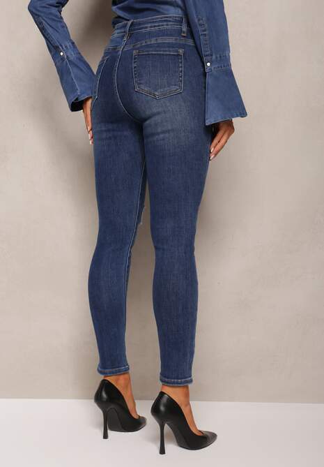Blugi Navy cu Efect Uzivat pe Picior Wilye 4