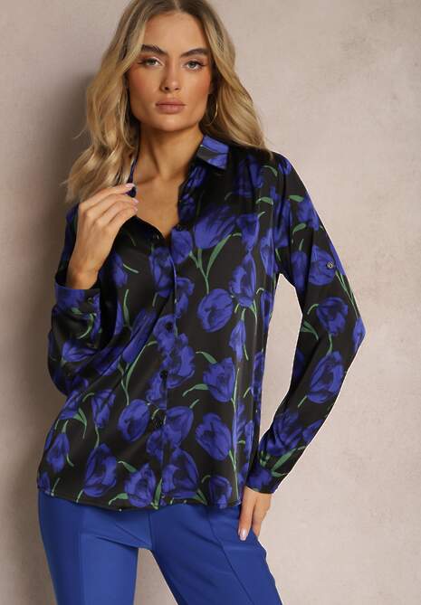 Niebiesko-Czarna Koszula Zapinana w Kwiaty Boxala 4