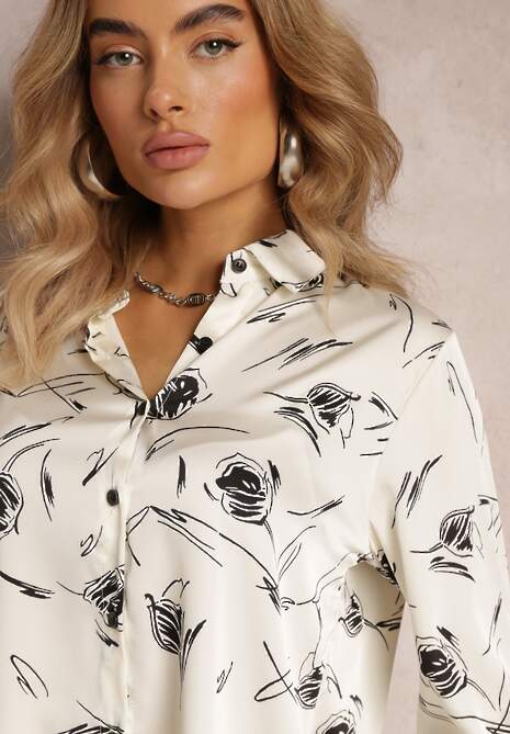 Biała Koszula w Abstrakcyjny Szkic z Podpinanymi Rękawami Paciassa 5