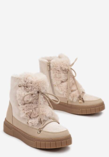Cizme de zapada bej cu captuseala groasa si blană pe lângă sireturi Avivina 4