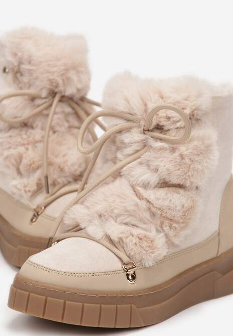 Cizme de zapada bej cu captuseala groasa si blană pe lângă sireturi Avivina 5