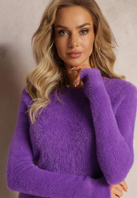 Fioletowy Puchaty Sweter Wełniany Ourlla 5