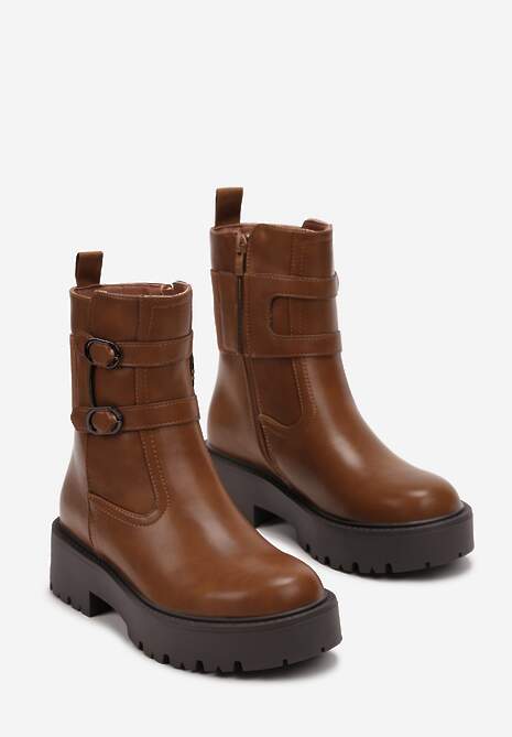 Botine Maro Workery Decorate cu Curele cu Catarame Mici Semivela 4