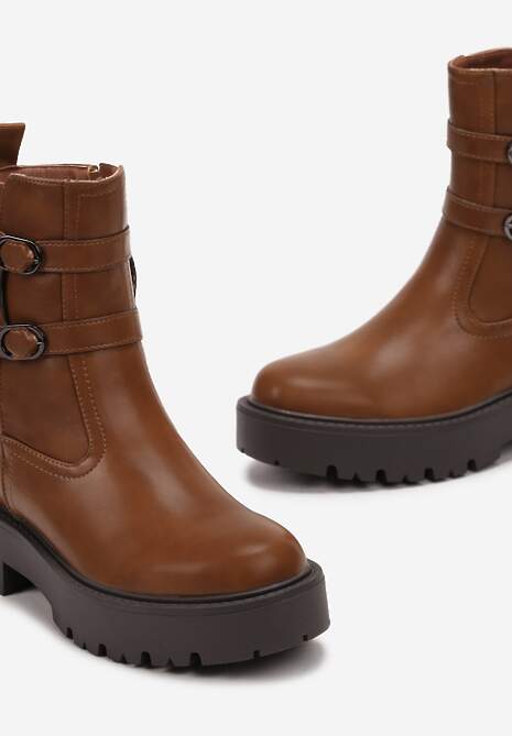 Botine Maro Workery Decorate cu Curele cu Catarame Mici Semivela 5