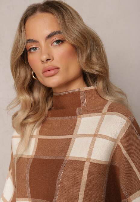 Pulover Oversize Maro Cu Model în Carouri Peni 5
