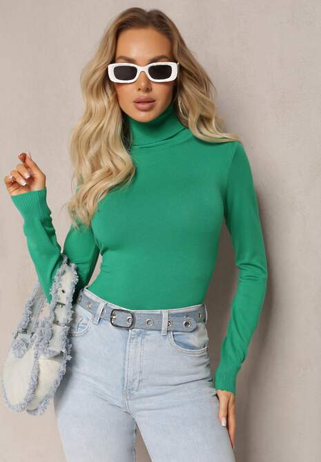 Zielony Sweter z Golfem o Klasycznym Dopasowanym Fasonie Buranda