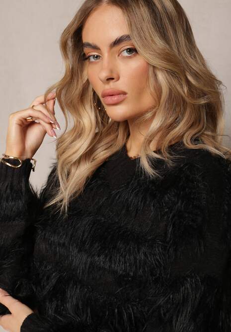 Czarny Puchaty Sweter z Kaszmirem Nabille 5